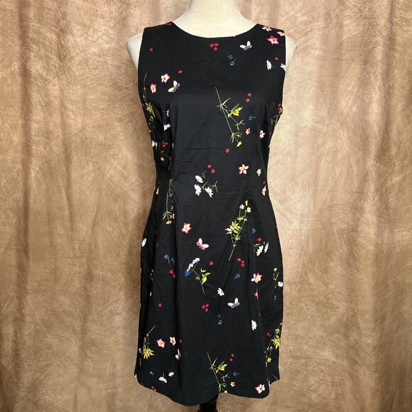 Vintage 90s Teddi Floral Butterfly Print Sleeveless Shift Dress Black Whimsigoth - Picture 1 of 7